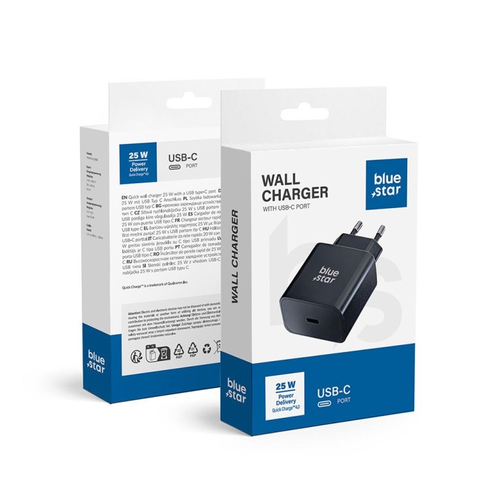 Wall charger for phone Blue Star USB C QC4.0 PD 3A 25W TFB-TC-25WPD black