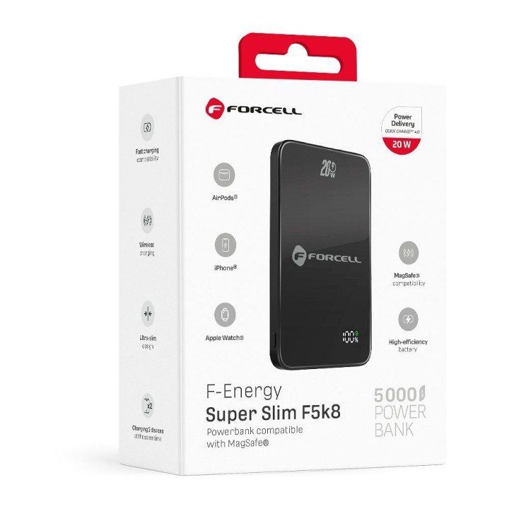 Повербанк совместимый с MagSafe Forcell F-Energy SuperSlim F5K8 QC4.0 PD3.0 15W 5000 mAh черный 0INT