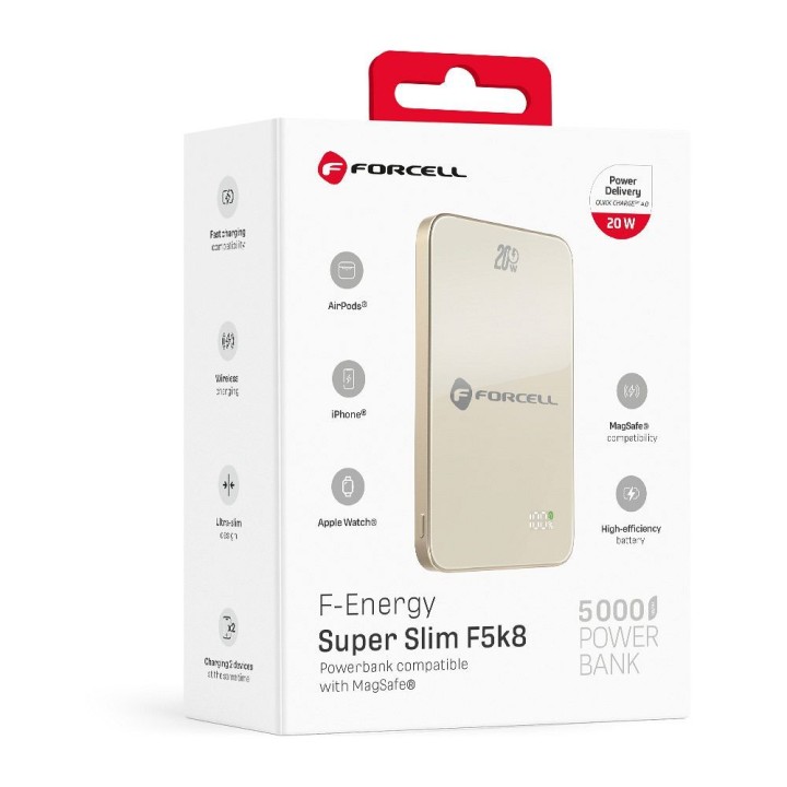Power bank MagSafe compatible Forcell F-Energy SuperSlim F5K8 QC4.0 PD3.0 15W 5000 mAh titanium desert 0INT