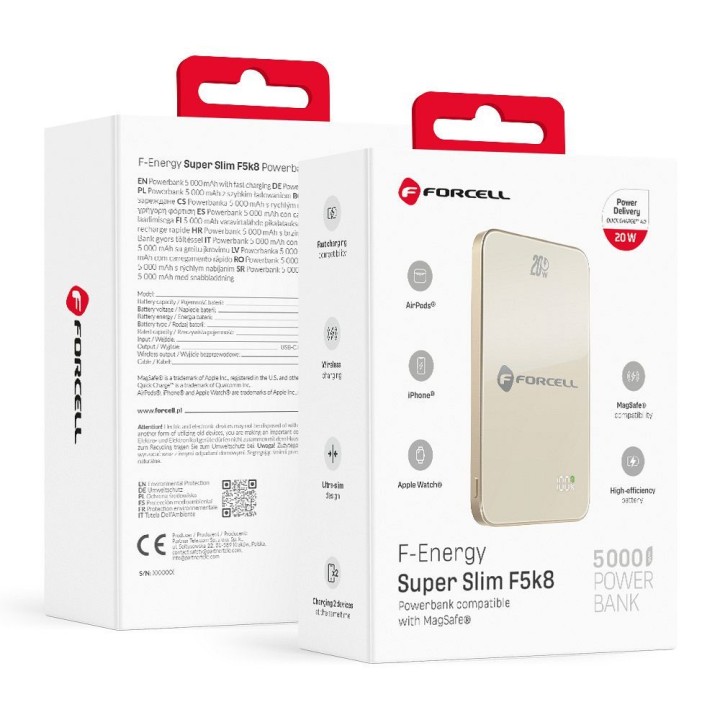Power bank MagSafe compatible Forcell F-Energy SuperSlim F5K8 QC4.0 PD3.0 15W 5000 mAh titanium desert 0INT