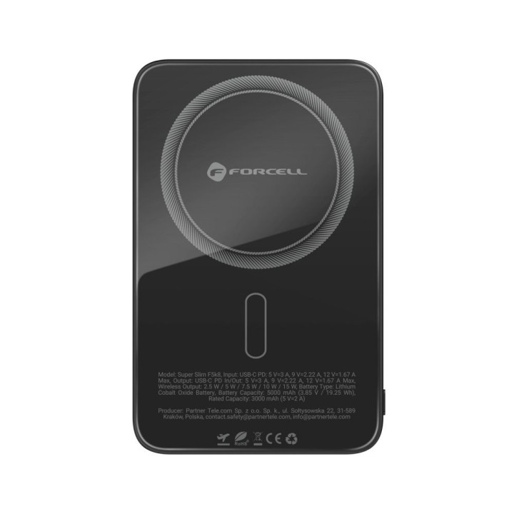 Повербанк совместимый с MagSafe Forcell F-Energy SuperSlim F5K8 QC4.0 PD3.0 15W 5000 mAh черный 0INT