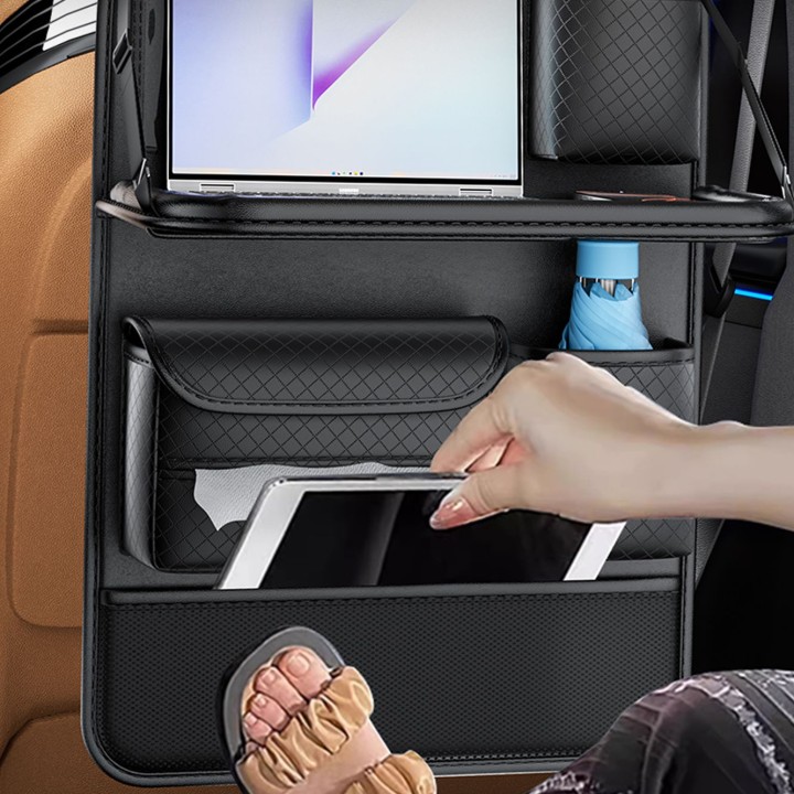 Folding car organizer for front seats with compartments D03-B black