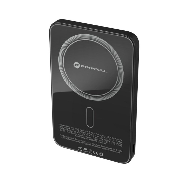 Powerbank zgodny z MagSafe Forcell F-Energy SuperSlim F5K8 QC4.0 PD3.0 15W 5000 mAh czarny 0INT