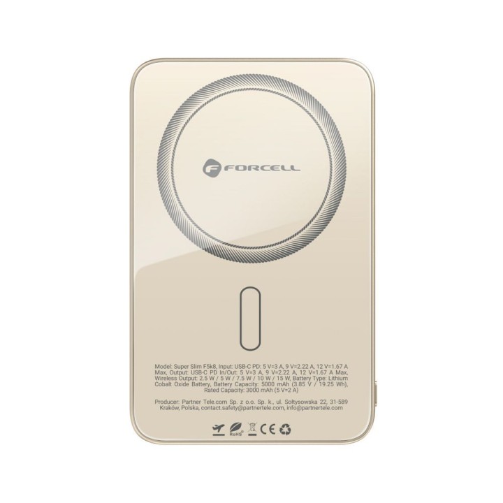 Powerbank zgodny z MagSafe Forcell F-Energy SuperSlim F5K8 QC4.0 PD3.0 15W 5000 mAh tytanowy pustynny 0INT