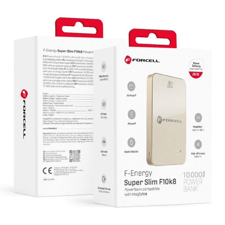 Повербанк, сумісний із MagSafe Forcell F-Energy SuperSlim F10K8 QC4.0 PD3.0 15W 10000 mAh, пустельний титан 0INT