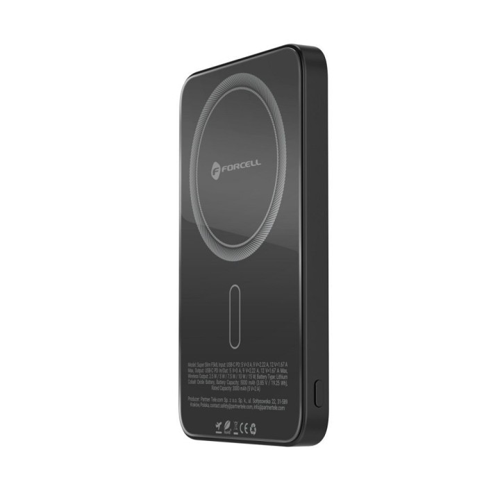 Повербанк, сумісний із MagSafe Forcell F-Energy SuperSlim F5K8 QC4.0 PD3.0 15W 5000 mAh, чорний 0INT