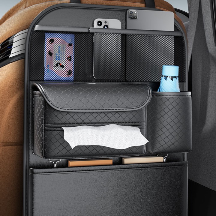 Car organizer for front seats with compartments D03 black
