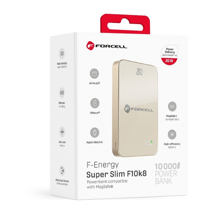 Powerbank zgodny z MagSafe Forcell F-Energy SuperSlim F10K8 QC4.0 PD3.0 15W 10000 mAh tytanowy pustynny 0INT