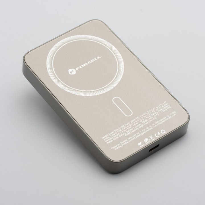 Повербанк сумісний з MagSafe Forcell F-Energy SuperSlim F10K8 QC4.0 PD3.0 15W 10000 mAh титановий пустельний 0INT