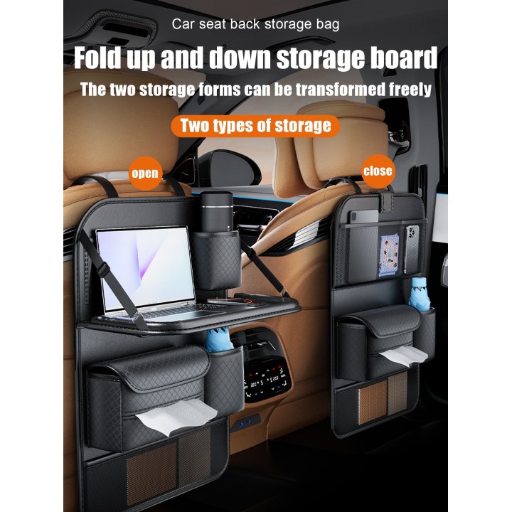 Folding car organizer for front seats with compartments D03-B black