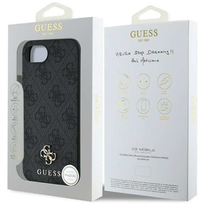 GUESS case for IPHONE 16e (SE 4 2025) compatible with MagSafe GUHMPSE4P4SM4MK (PU 4G Small 4G and Classic) black