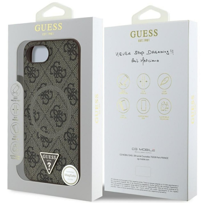 GUESS case for IPHONE 16e (SE 4 2025) compatible with Magsafe GUHMPSE4P4TDPW (PU 4G RingTriangle Logo) brown