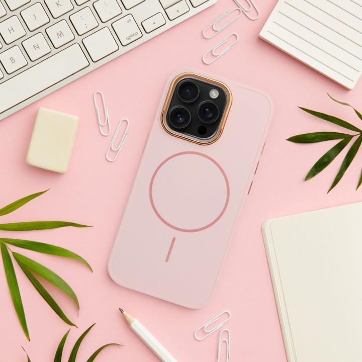 Case for iPhone 15 PRO MAX Frame Mag Cover MagSafe compatible powder pink