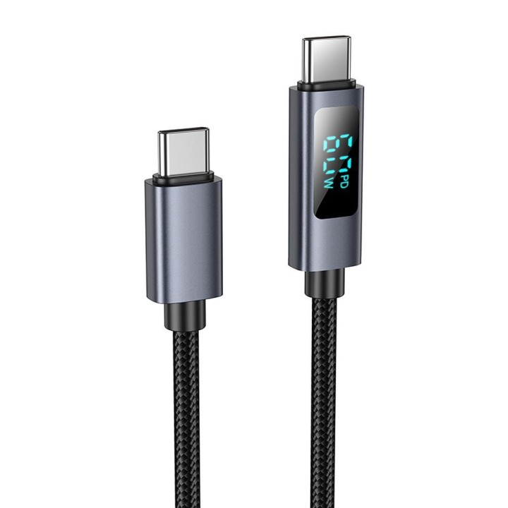 Кабель USB C — USB C Hoco 3A 60W с дисплеем 1 m X112 черный