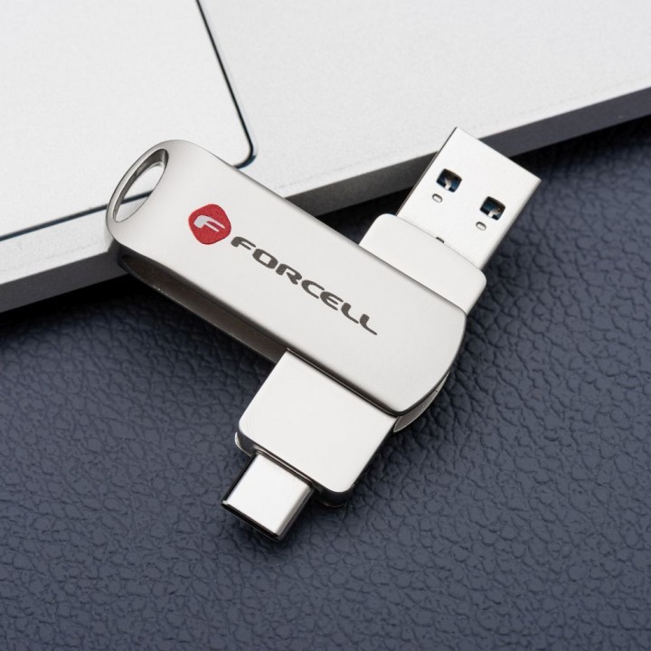 USB flash drive 32GB USB 3.2 Gen 1 (USB A / USB C) Forcell F-Data Metal Duo silver