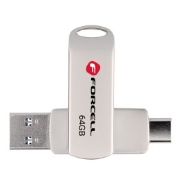 Флешка 64GB USB 3.2 Gen 1 (USB A / USB C) Forcell F-Data Металл Duo серебристая