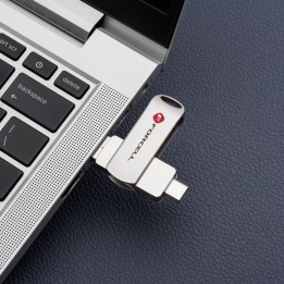 Флешка 16GB USB 3.2 Gen 1 (USB A / USB C) Forcell F-Data Металл Duo серебристая
