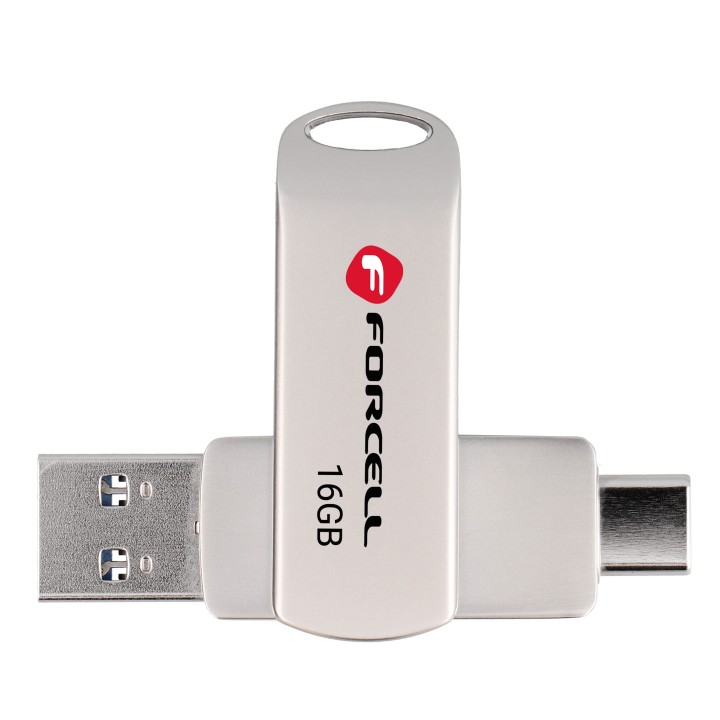 USB flash drive 16GB USB 3.2 Gen 1 (USB A / USB C) Forcell F-Data Metal Duo silver