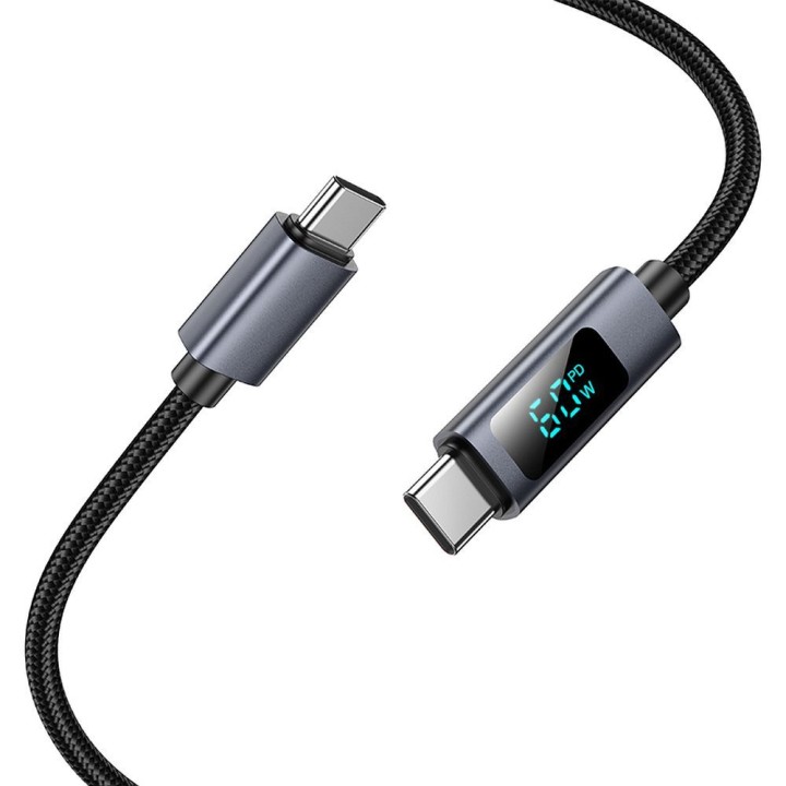 Cable USB C to USB C Hoco 3A 60W with display 1 m X112 black