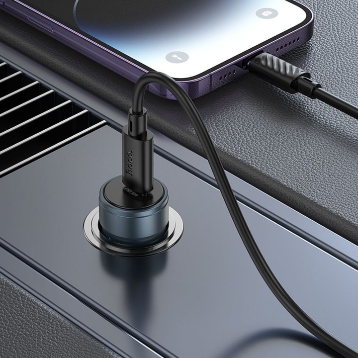 Ładowarka samochodowa Hoco USB C QC3.0 PD 30W + kabel USB C do Lightning Z57 szara