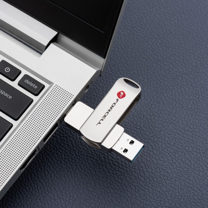 USB flash drive 64GB USB 3.2 Gen 1 (USB A / USB C) Forcell F-Data Metal Duo silver
