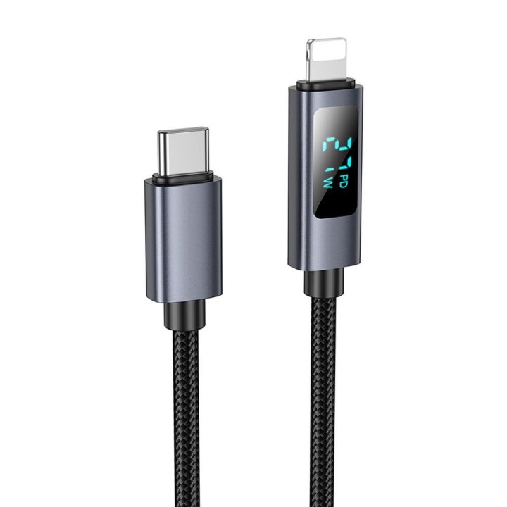 USB-C to Lightning cable Hoco PD 27W with display 1 m X112 black