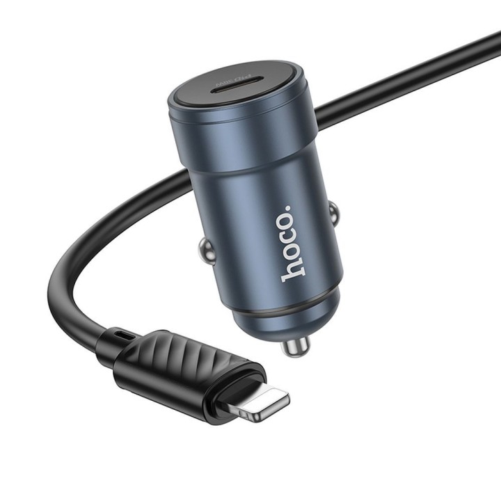 Car charger Hoco USB C QC3.0 PD 30W + USB-C to Lightning cable Z57 grey