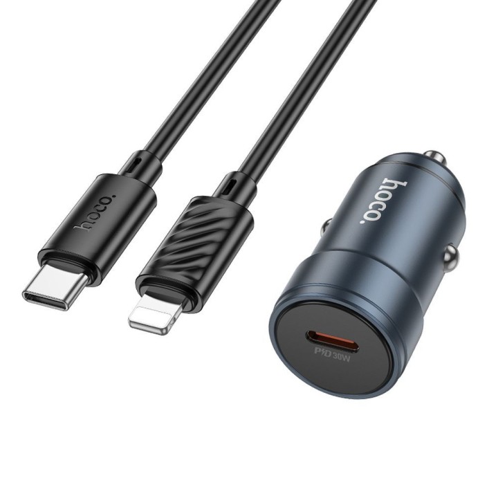 Car charger Hoco USB C QC3.0 PD 30W + cable USB C to Lightning Z57 grey