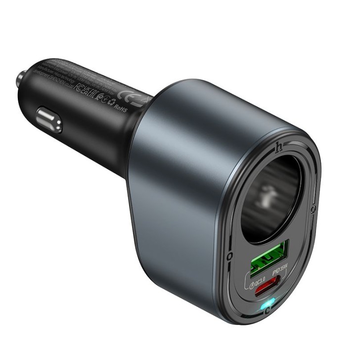 Car charger Hoco USB A + USB C + cigarette lighter socket PD QC3.0 3A 35W Z56 black