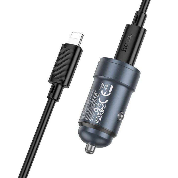 Car charger Hoco USB C QC3.0 PD 30W + cable USB C to Lightning Z57 grey