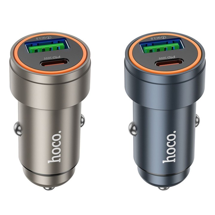 Автомобильное зарядное устройство Hoco USB A + USB C QC3.0 PD 3A 30W Z57A серое
