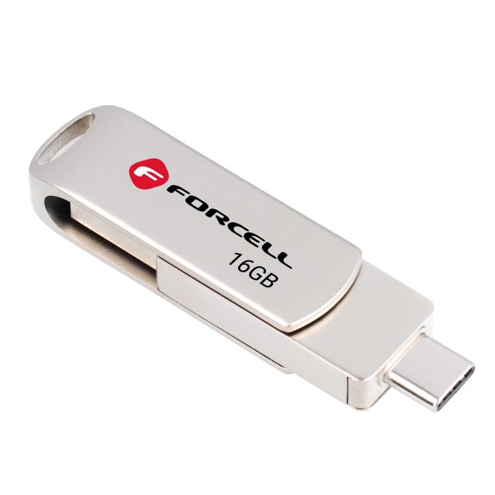 Флешка 16GB USB 3.2 Gen 1 (USB A / USB C) Forcell F-Data Metal Duo серебристая