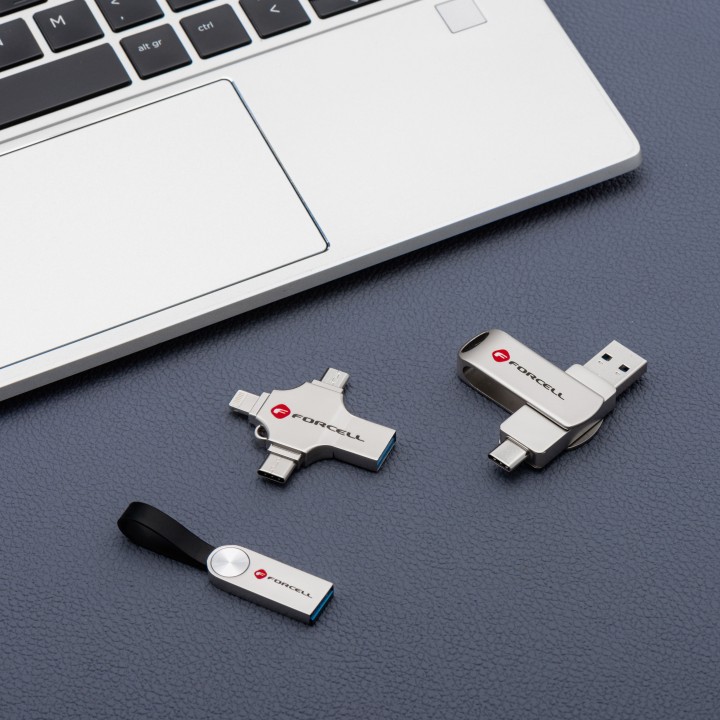 Флешка 64GB USB 3.2 Gen 1 (USB A / USB C) Forcell F-Data Металл Duo серебристая