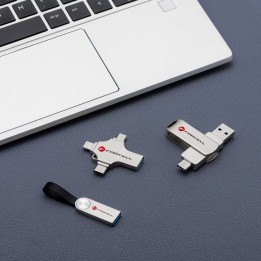 USB flash drive 16GB USB 3.2 Gen 1 (USB A / USB C / Lightning / Micro USB) Forcell F-Data Metal Quad silver
