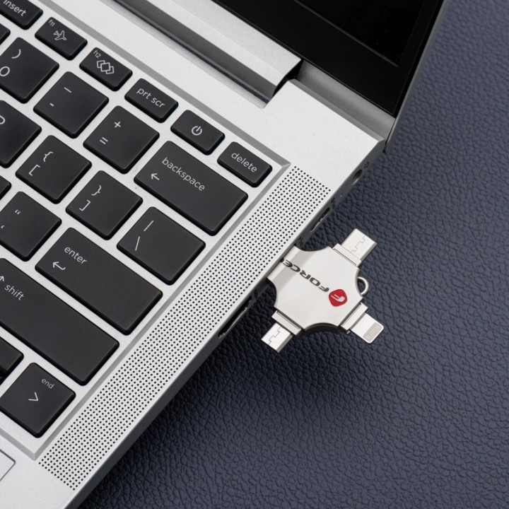 USB flash drive 16GB USB 3.2 Gen 1 (USB A / USB C / Lightning / Micro USB) Forcell F-Data Metal Quad silver