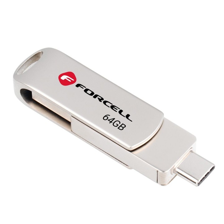 USB flash drive 64GB USB 3.2 Gen 1 (USB A / USB C) Forcell F-Data Metal Duo silver