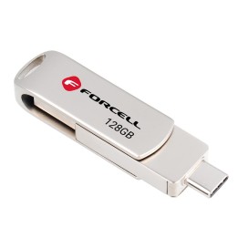 USB flash drive 128GB USB 3.2 Gen 1 (USB A / USB C) Forcell F-Data Metal Duo silver