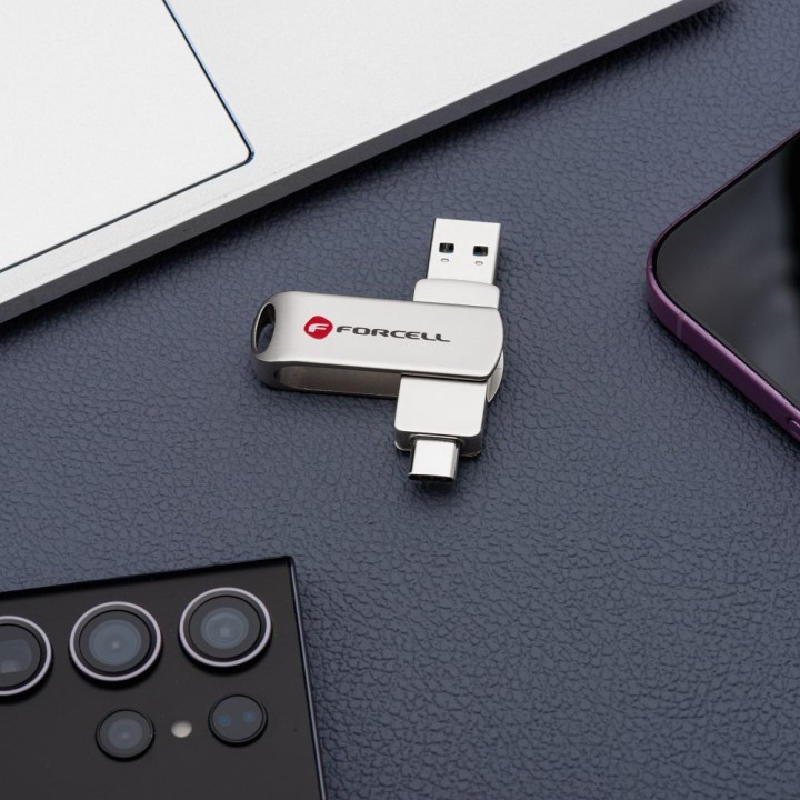 USB flash drive 128GB USB 3.2 Gen 1 (USB A / USB C) Forcell F-Data Metal Duo silver