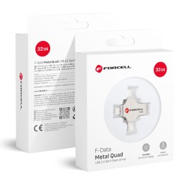 Флешка 32GB USB 3.2 Gen 1 (USB A / USB C / Lightning / Micro USB) Forcell F-Data Метал Quad срібляста