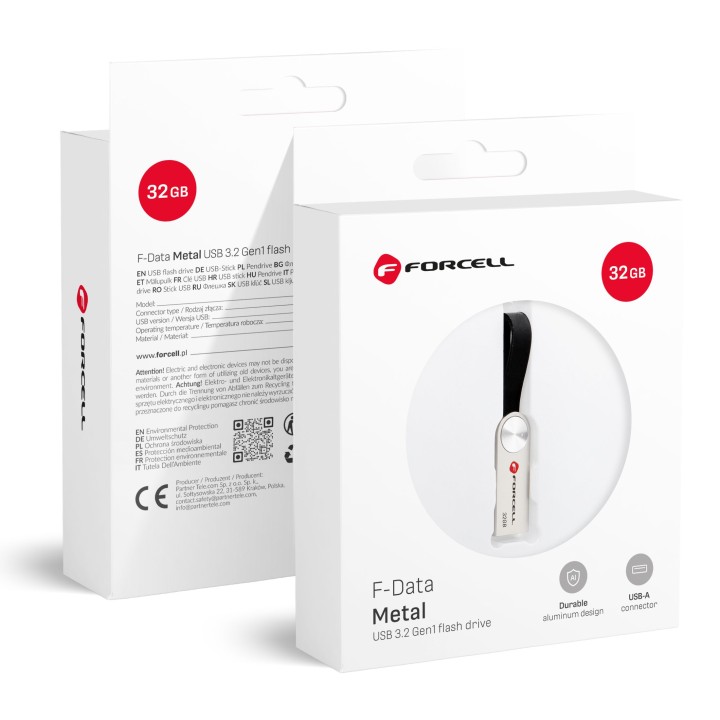 USB flash drive 32GB USB 3.2 Gen 1 (USB A) Forcell F-Data Metal silver
