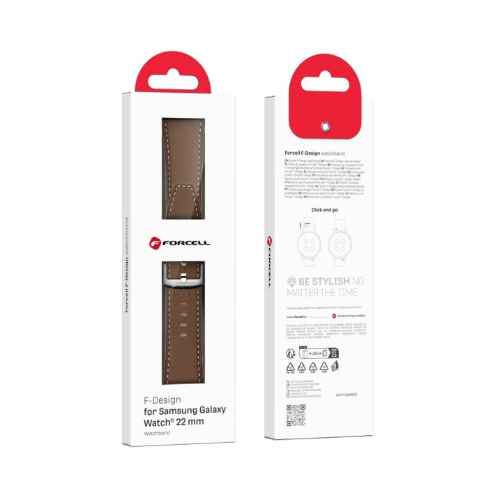 Strap for Samsung Galaxy Watch Forcell F-Design FS21 holes eco-leather 22 mm brown