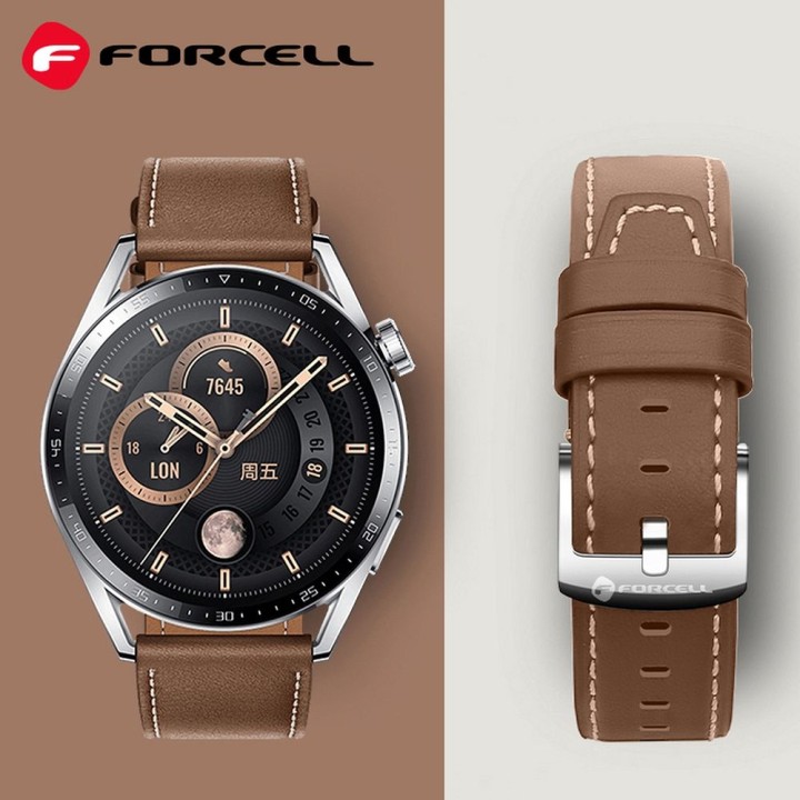Strap for Samsung Galaxy Watch Forcell F-Design FS21 with holes, eco-leather 22 mm brown