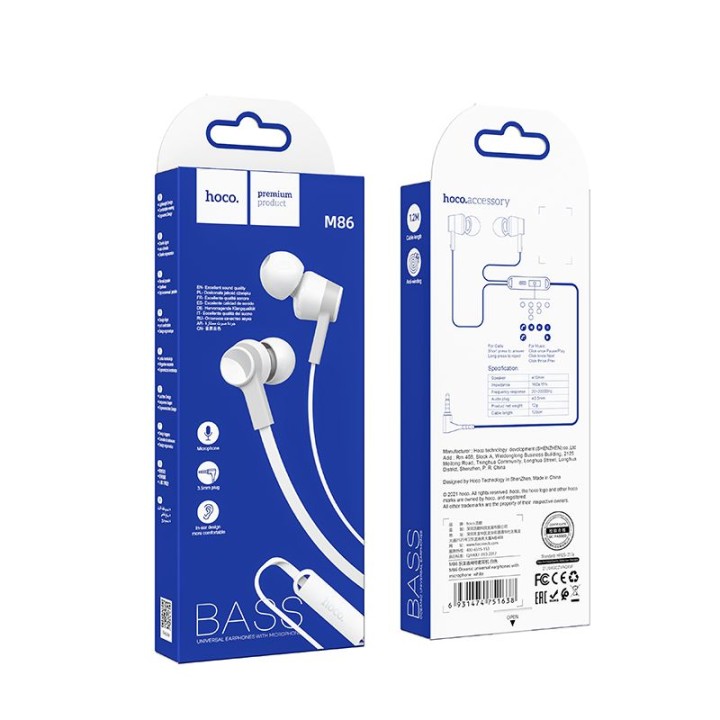 Headphones wired in-ear Jack 3,5 mm Hoco M86 white