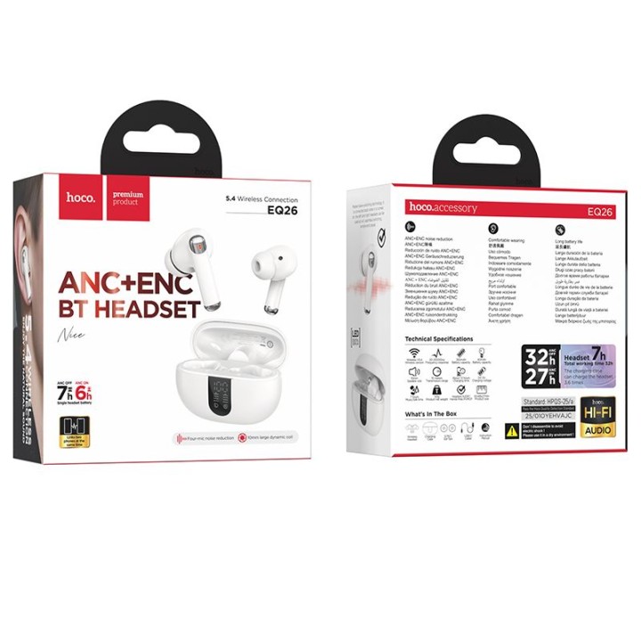 Wireless in-ear headphones Hoco TWS ANC + ENC EQ26 white