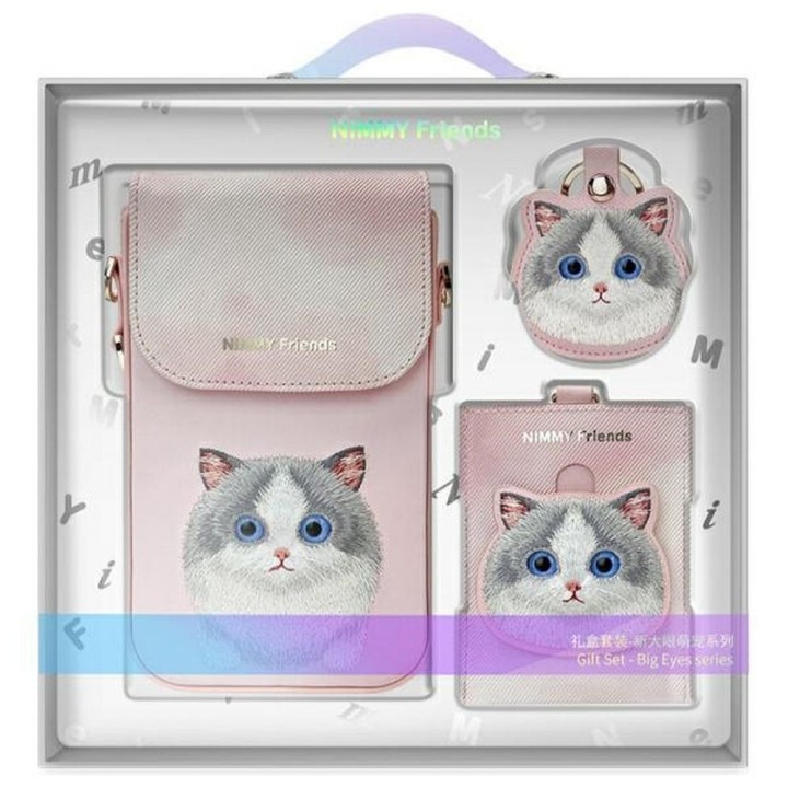 Чохол для телефон гаманець сумочка набір 3w1 Nimmy Big Eyed Pet 2.0 Cat рожевий
