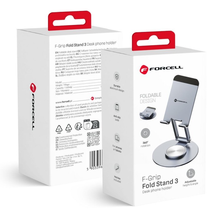 Phone holder / tablet desktop foldable Forcell F-Grip Fold Stand 3 360 grey