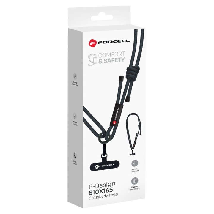 Phone lanyard crossbody with adjustable length Forcell F-Design S10X165 (max 82,5cm loop length) black