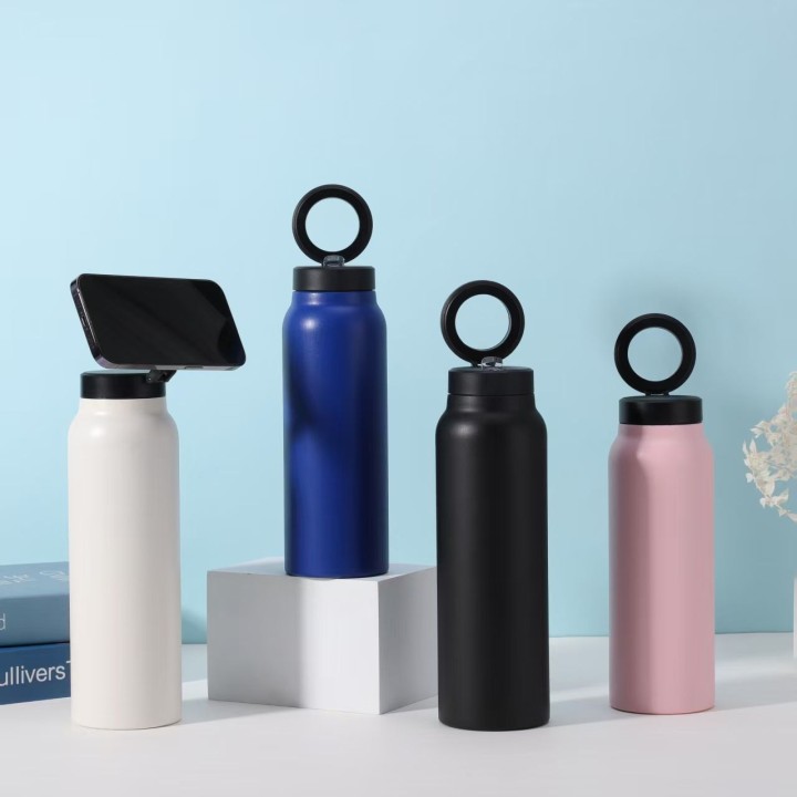 Metal water bottle with holder compatible with Magsafe 950ml blue