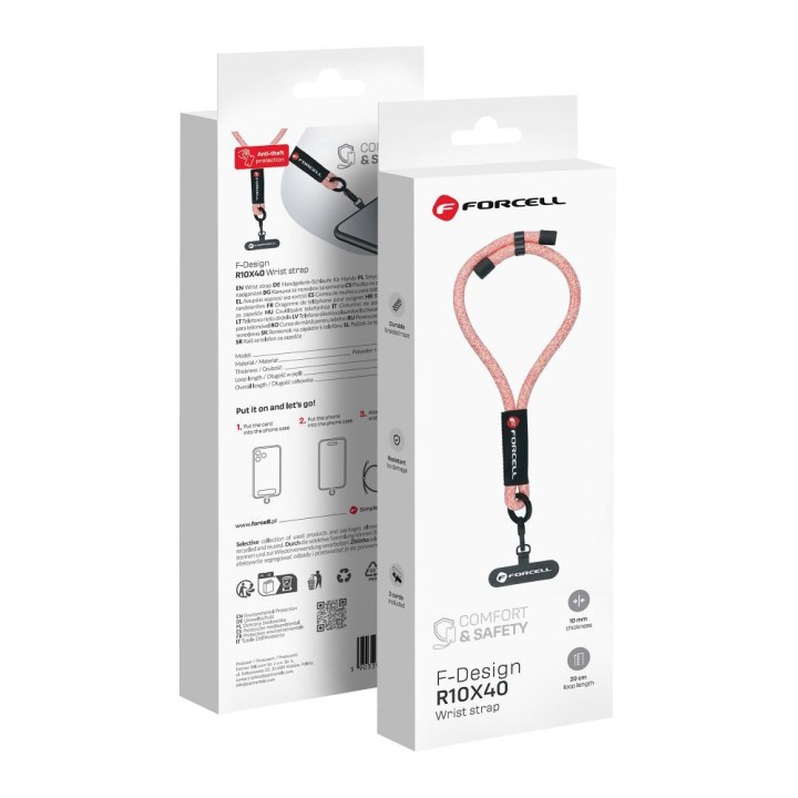 Phone wrist strap with adjustable length Forcell F-Design R10X40 (max 20cm loop length) pink-white