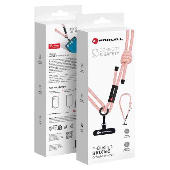 Phone lanyard crossbody with adjustable length Forcell F-Design S10X165 (max 82,5cm loop length) pink-white
